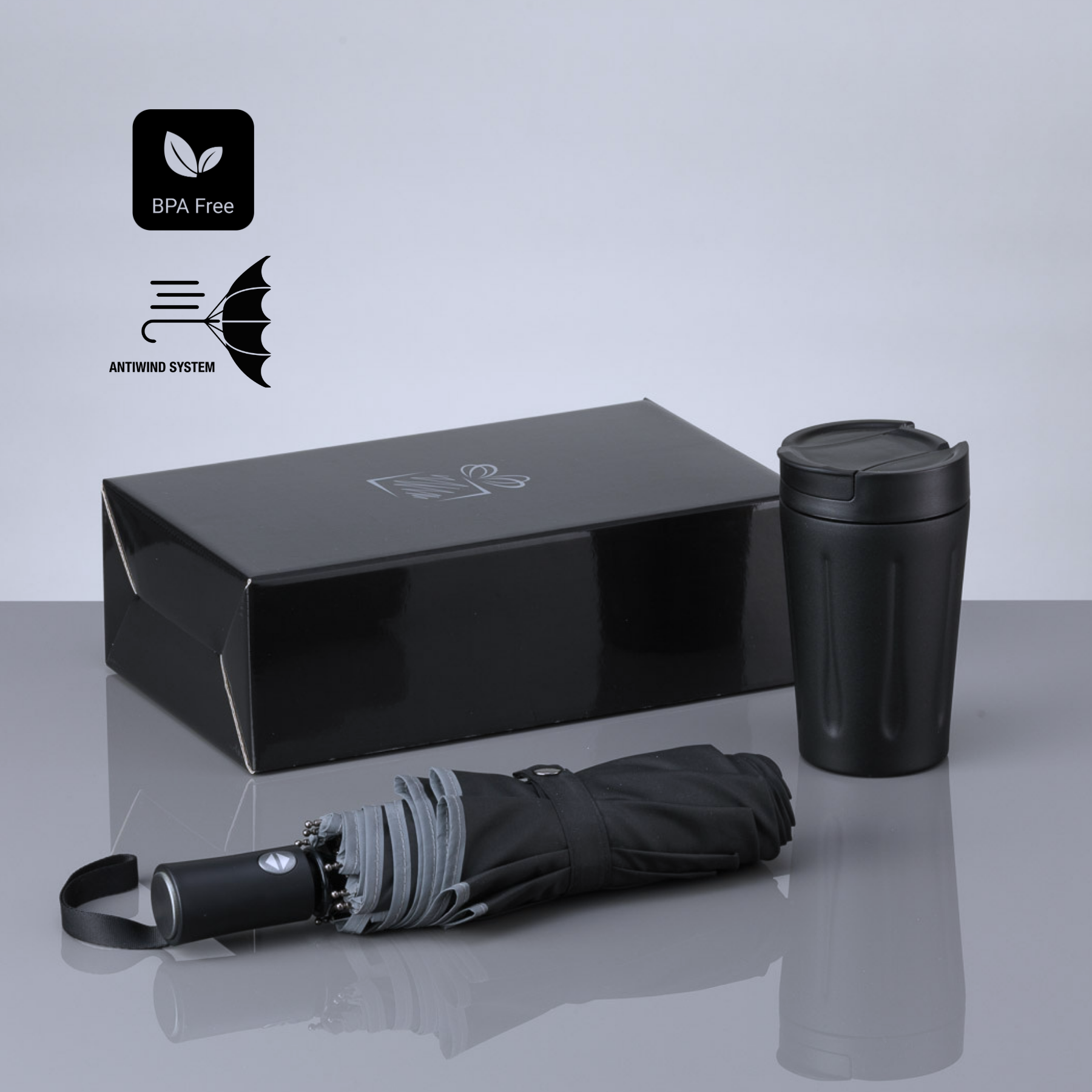 Travel set: thermal mug 350 ml & automatic umbrella